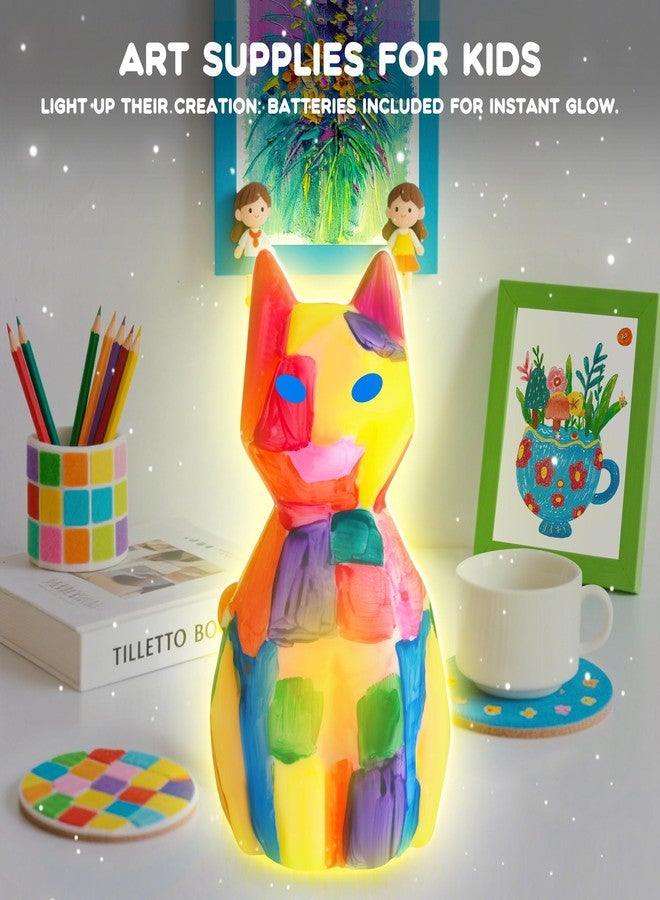 lucdnc Paint Your Own Cat Lamp Kit DIY Night Light Painting Kits for Kids Arts & Crafts Supplies Birthday Easter Christmas Cat Themed Gifts Toys for Girls Boys Teens Ages 3-12+ - Image 5